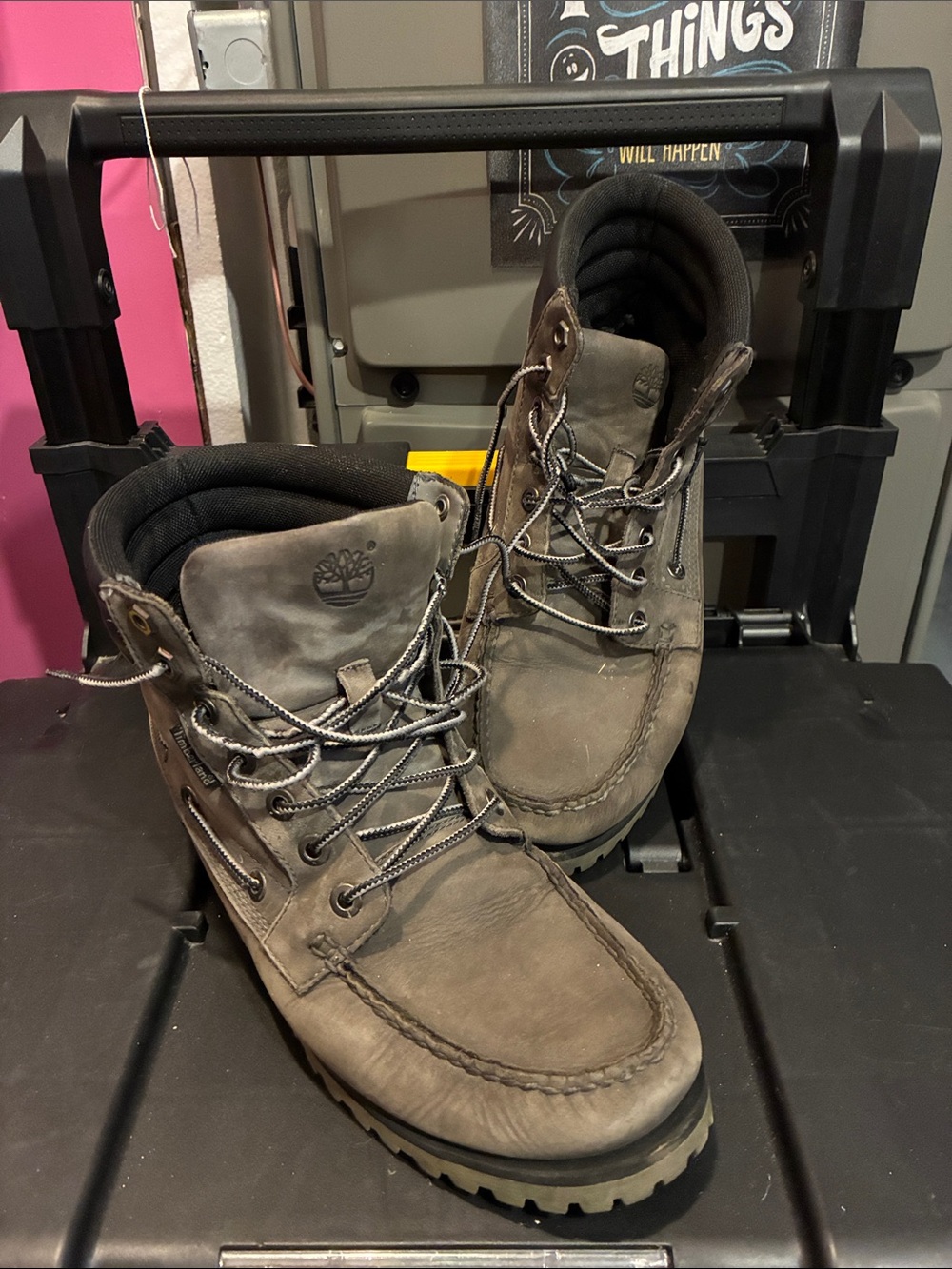Timberland Gray & Black Moc Toe Work Boots